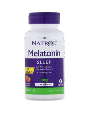 Melatonina 5mg FAST DISSOLVE sublingual 90 comprimidos Sabor morango NATROL