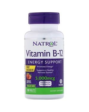 Vitamina B12 5000 mcg Fast dissolve sublingual sabor morango 100 comprimidos NATROL