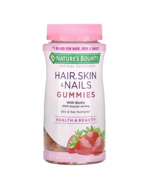 Hair, Skin & Nails Gummies with Biotin, Strawberry, 2,500 mcg, 80 Gummies Nature's Bounty