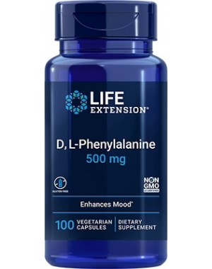 D, L-Phenylalanine Cápsulas, 500 mg, 100 Vcaps Life Extension 