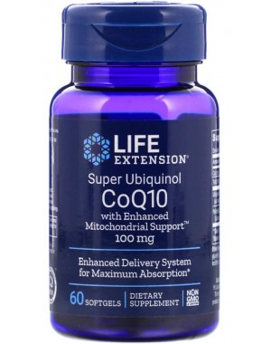 Super Ubiquinol CoQ10 com suporte mitocondrial 100mg 60 softgels LIFE Extension